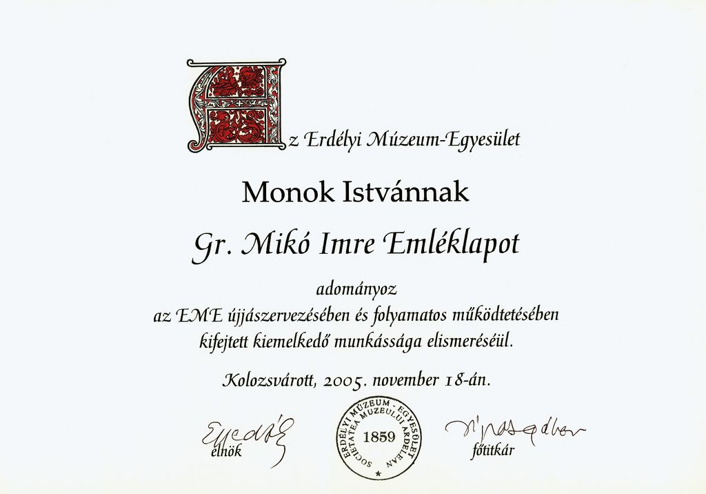 Gr�f Mik� Imre Eml�klap (Kolozsv�r), 2005